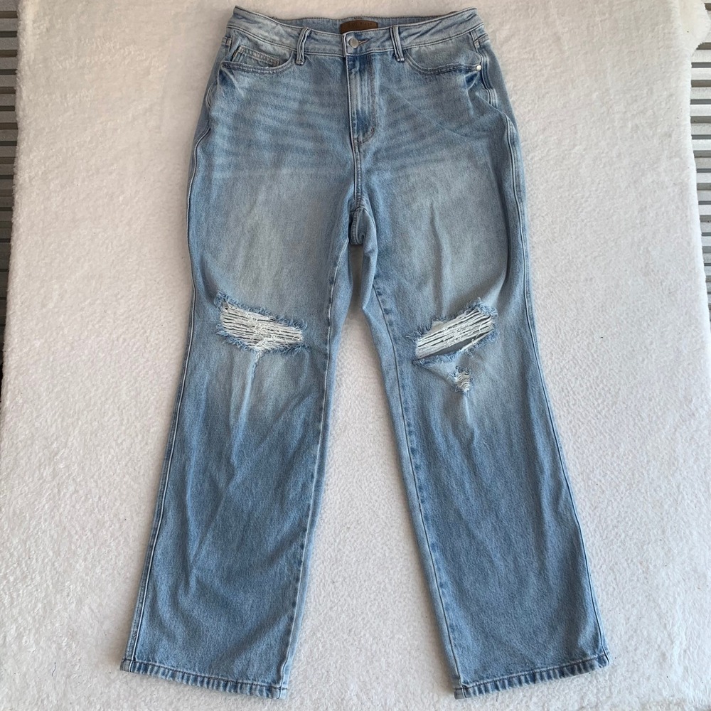 Judy Blue 90's Straight Leg Distressed Jeans Womens 14W (34x31) High Rise Blue